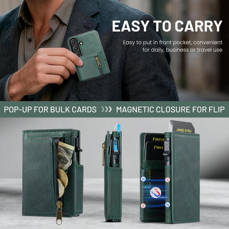 For Samsung Galaxy S26+ 5G Fierre Shann Oil Wax Vegan Leather Magnetic Card Holder Back Phone Case