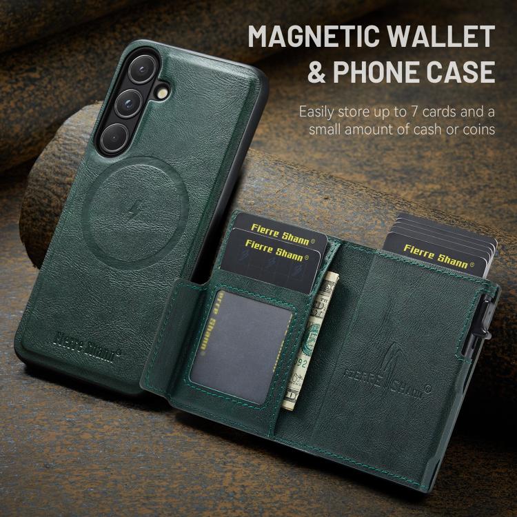 For Samsung Galaxy S26+ 5G Fierre Shann Oil Wax Vegan Leather Magnetic Card Holder Back Phone Case
