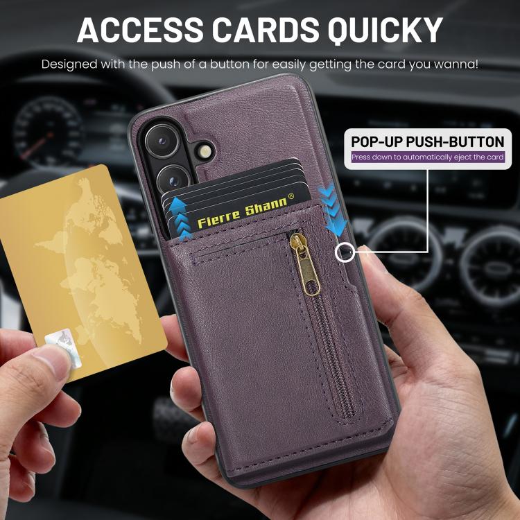 For Samsung Galaxy S26+ 5G Fierre Shann Oil Wax Vegan Leather Magnetic Card Holder Back Phone Case