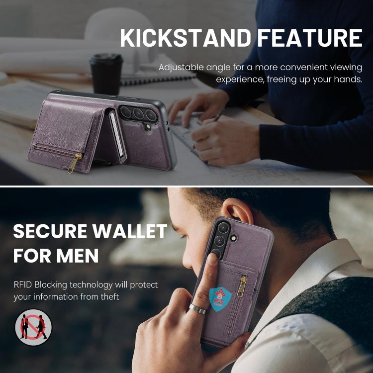 For Samsung Galaxy S26+ 5G Fierre Shann Oil Wax Vegan Leather Magnetic Card Holder Back Phone Case