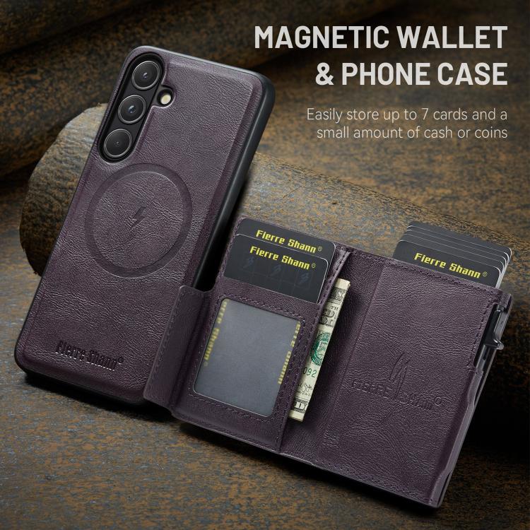 For Samsung Galaxy S26+ 5G Fierre Shann Oil Wax Vegan Leather Magnetic Card Holder Back Phone Case