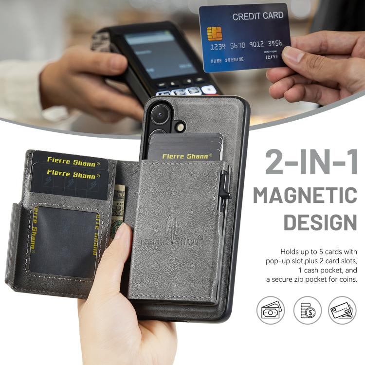 For Samsung Galaxy S26+ 5G Fierre Shann Oil Wax Vegan Leather Magnetic Card Holder Back Phone Case