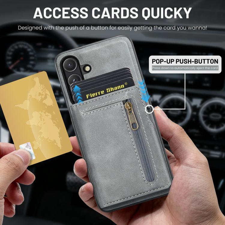 For Samsung Galaxy S26+ 5G Fierre Shann Oil Wax Vegan Leather Magnetic Card Holder Back Phone Case