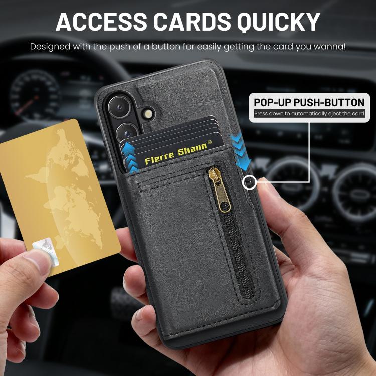 For Samsung Galaxy S26+ 5G Fierre Shann Oil Wax Vegan Leather Magnetic Card Holder Back Phone Case