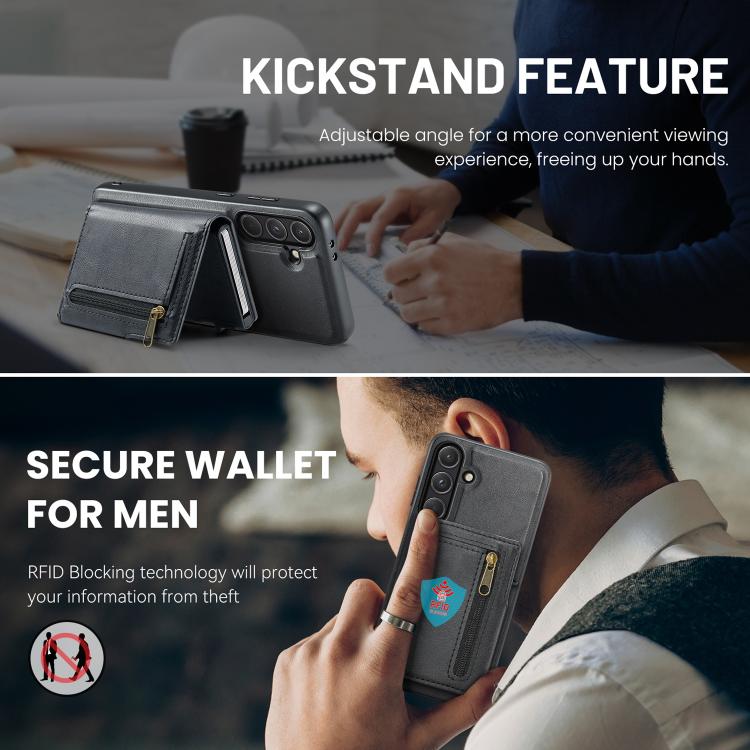 For Samsung Galaxy S26+ 5G Fierre Shann Oil Wax Vegan Leather Magnetic Card Holder Back Phone Case