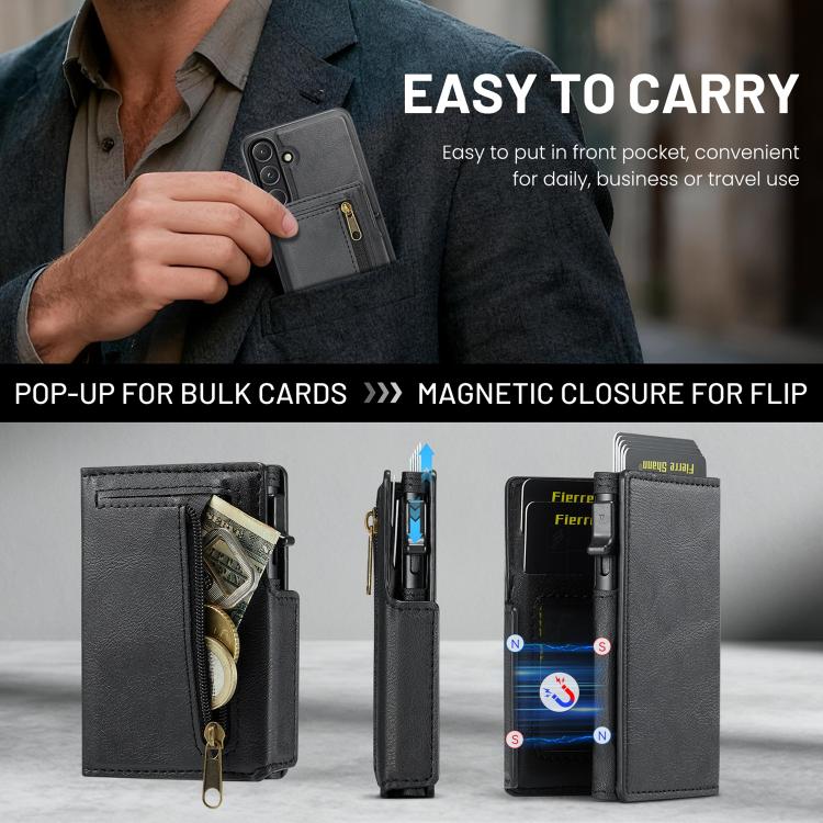 For Samsung Galaxy S26+ 5G Fierre Shann Oil Wax Vegan Leather Magnetic Card Holder Back Phone Case