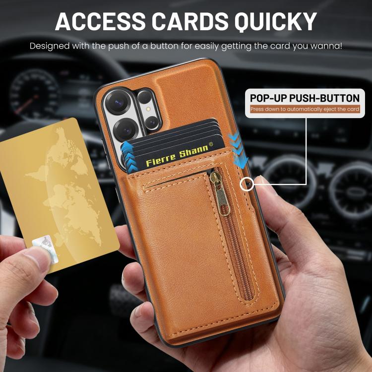 For Samsung Galaxy S26 Ultra 5G Fierre Shann Oil Wax Vegan Leather Magnetic Card Holder Back Phone Case