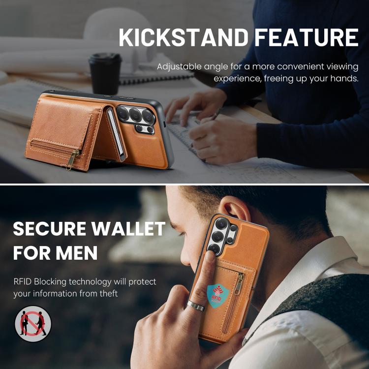 For Samsung Galaxy S26 Ultra 5G Fierre Shann Oil Wax Vegan Leather Magnetic Card Holder Back Phone Case