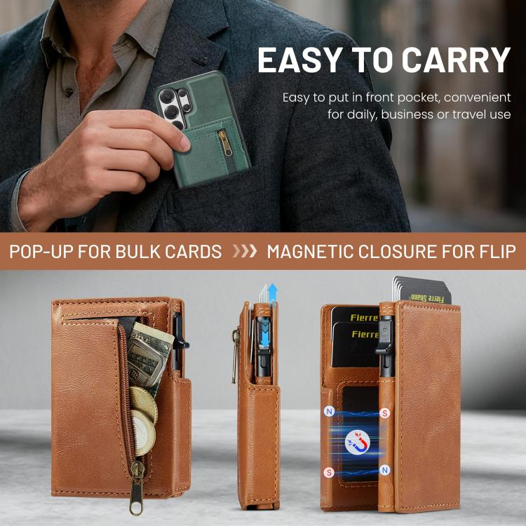 For Samsung Galaxy S26 Ultra 5G Fierre Shann Oil Wax Vegan Leather Magnetic Card Holder Back Phone Case