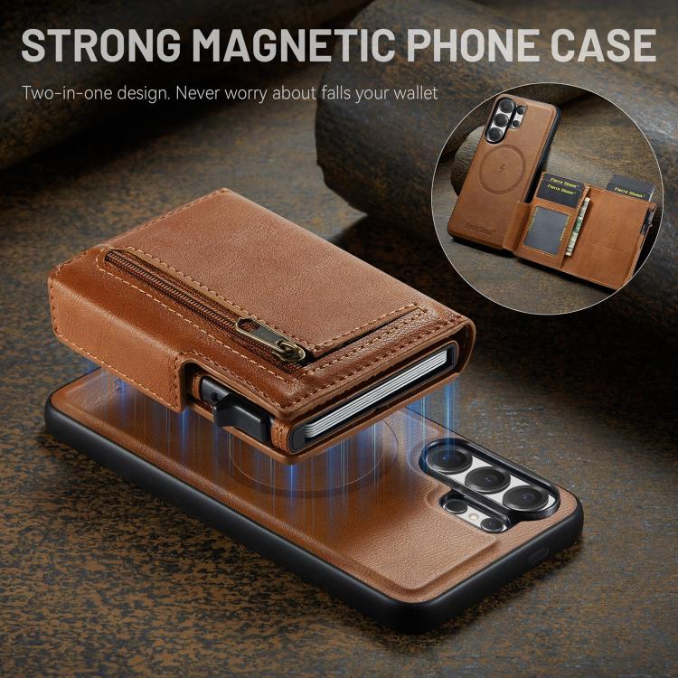 For Samsung Galaxy S26 Ultra 5G Fierre Shann Oil Wax Vegan Leather Magnetic Card Holder Back Phone Case
