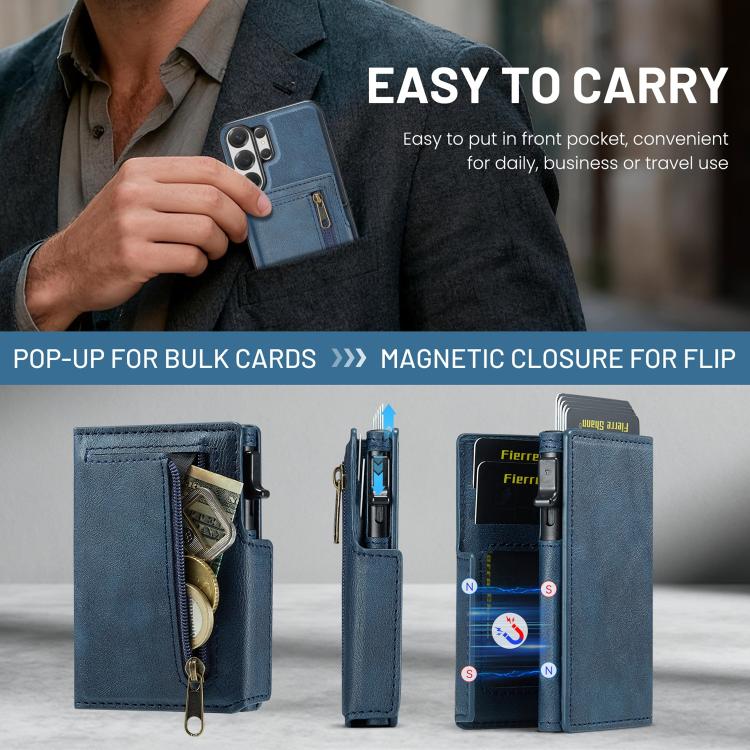 For Samsung Galaxy S26 Ultra 5G Fierre Shann Oil Wax Vegan Leather Magnetic Card Holder Back Phone Case