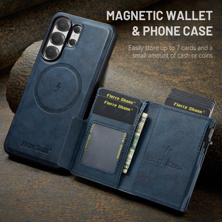 For Samsung Galaxy S26 Ultra 5G Fierre Shann Oil Wax Vegan Leather Magnetic Card Holder Back Phone Case