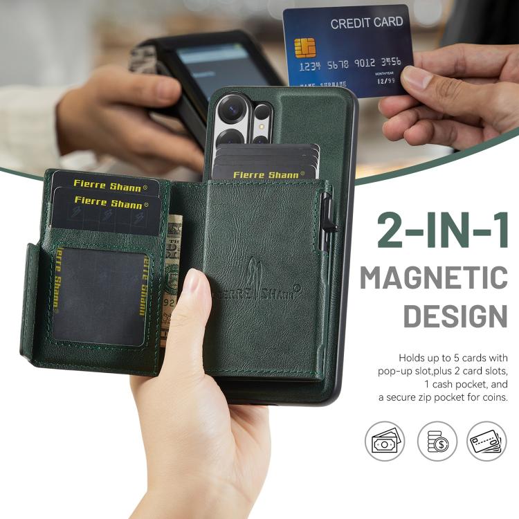 For Samsung Galaxy S26 Ultra 5G Fierre Shann Oil Wax Vegan Leather Magnetic Card Holder Back Phone Case