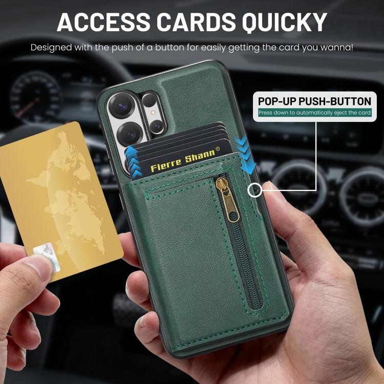 For Samsung Galaxy S26 Ultra 5G Fierre Shann Oil Wax Vegan Leather Magnetic Card Holder Back Phone Case