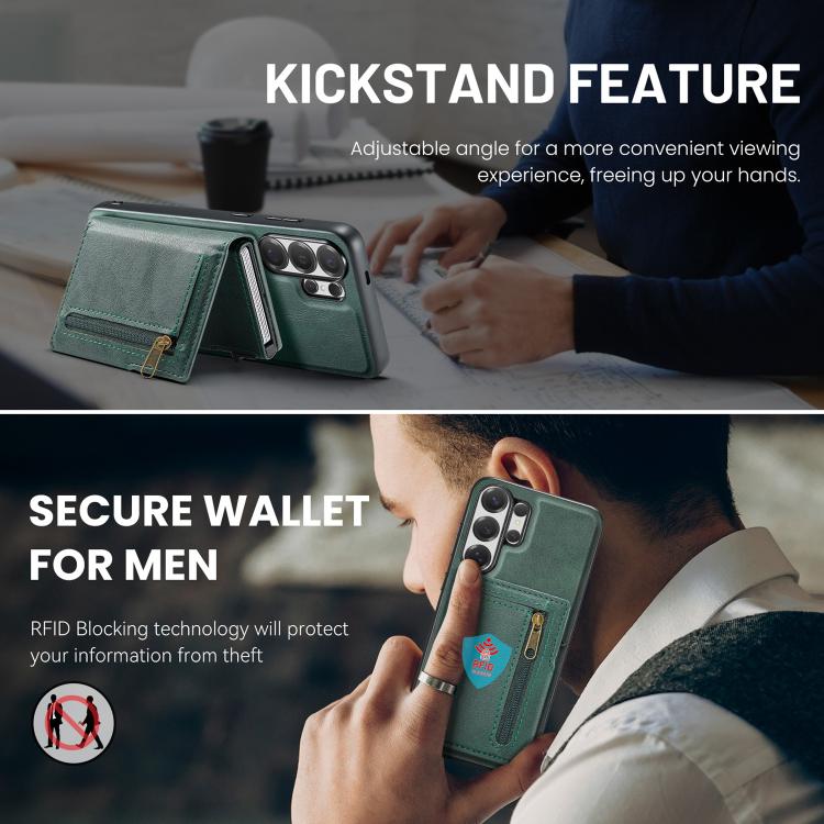 For Samsung Galaxy S26 Ultra 5G Fierre Shann Oil Wax Vegan Leather Magnetic Card Holder Back Phone Case