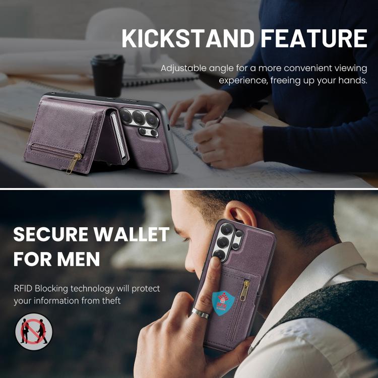 For Samsung Galaxy S26 Ultra 5G Fierre Shann Oil Wax Vegan Leather Magnetic Card Holder Back Phone Case
