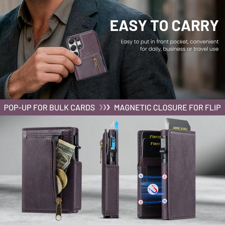 For Samsung Galaxy S26 Ultra 5G Fierre Shann Oil Wax Vegan Leather Magnetic Card Holder Back Phone Case