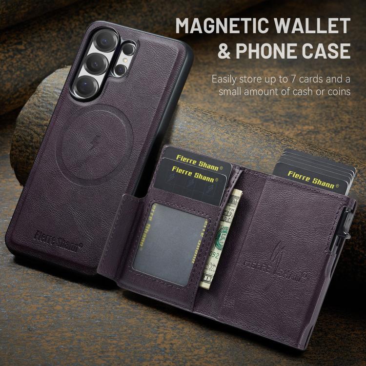 For Samsung Galaxy S26 Ultra 5G Fierre Shann Oil Wax Vegan Leather Magnetic Card Holder Back Phone Case