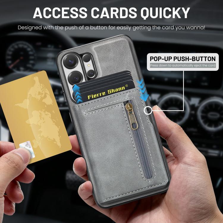 For Samsung Galaxy S26 Ultra 5G Fierre Shann Oil Wax Vegan Leather Magnetic Card Holder Back Phone Case