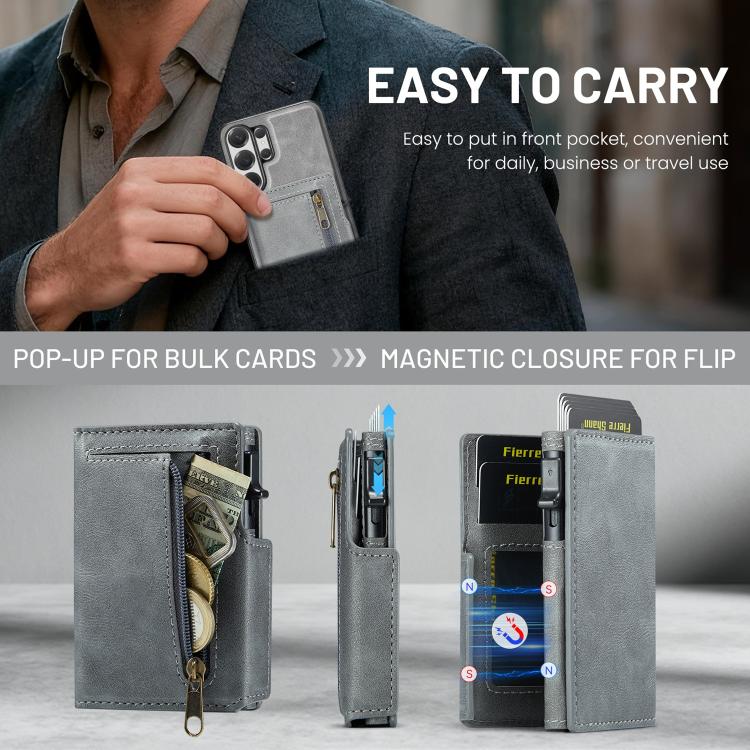 For Samsung Galaxy S26 Ultra 5G Fierre Shann Oil Wax Vegan Leather Magnetic Card Holder Back Phone Case
