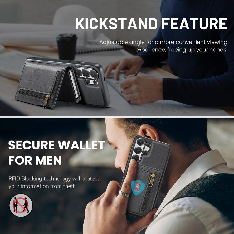 For Samsung Galaxy S26 Ultra 5G Fierre Shann Oil Wax Vegan Leather Magnetic Card Holder Back Phone Case