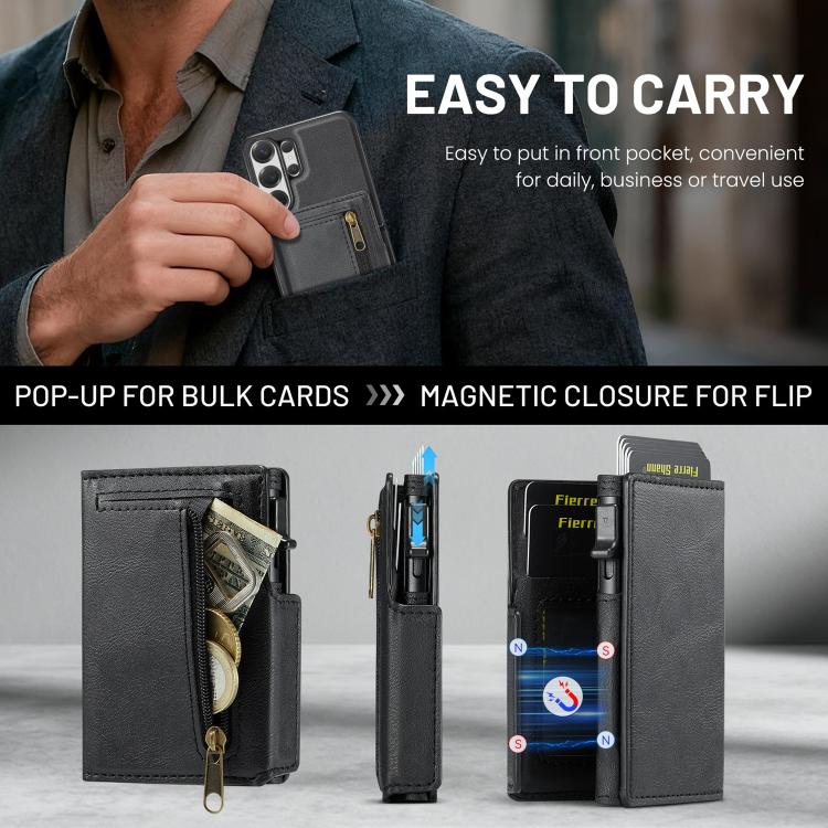 For Samsung Galaxy S26 Ultra 5G Fierre Shann Oil Wax Vegan Leather Magnetic Card Holder Back Phone Case