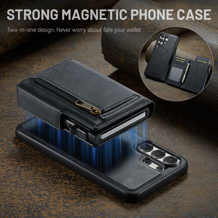 For Samsung Galaxy S26 Ultra 5G Fierre Shann Oil Wax Vegan Leather Magnetic Card Holder Back Phone Case