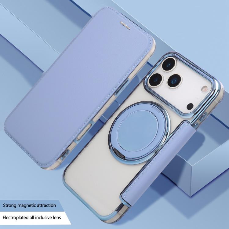 For iPhone 17 Pro Max Ultra-thin Rotation Holder Magnetic Plating Vegan Leather Phone Case