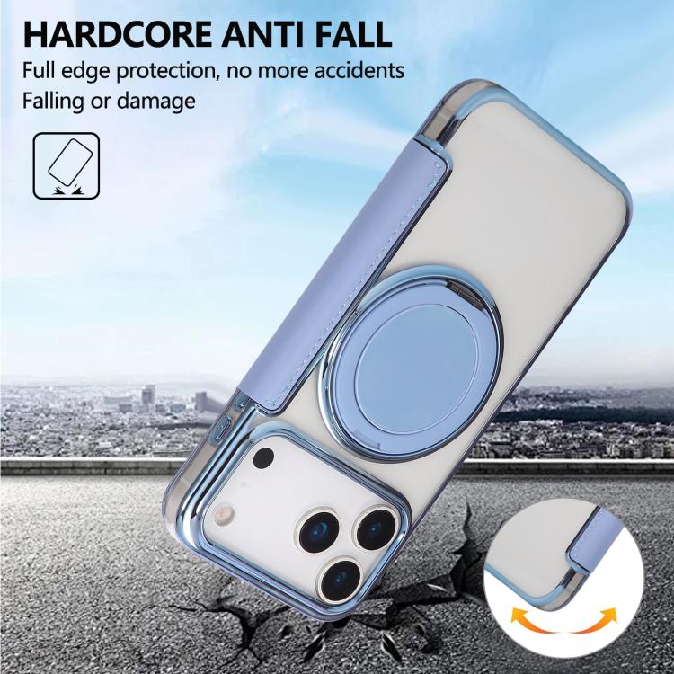For iPhone 17 Pro Max Ultra-thin Rotation Holder Magnetic Plating Vegan Leather Phone Case