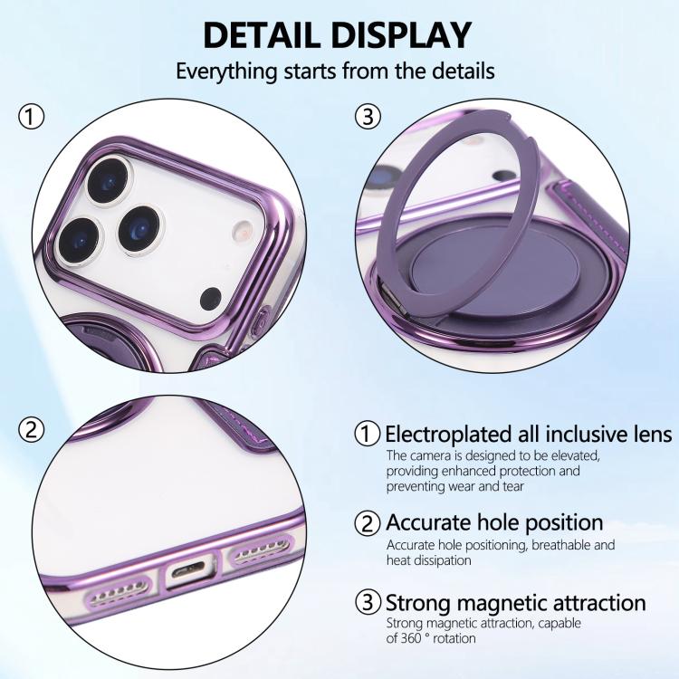 For iPhone 17 Pro Max Ultra-thin Rotation Holder Magnetic Plating Vegan Leather Phone Case