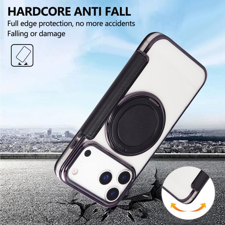 For iPhone 17 Pro Max Ultra-thin Rotation Holder Magnetic Plating Vegan Leather Phone Case