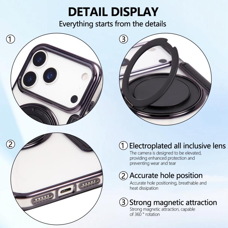 For iPhone 17 Pro Max Ultra-thin Rotation Holder Magnetic Plating Vegan Leather Phone Case