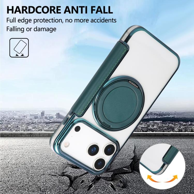 For iPhone 17 Pro Max Ultra-thin Rotation Holder Magnetic Plating Vegan Leather Phone Case