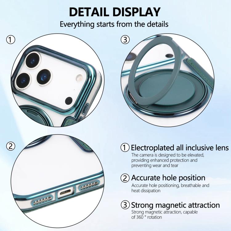 For iPhone 17 Pro Max Ultra-thin Rotation Holder Magnetic Plating Vegan Leather Phone Case