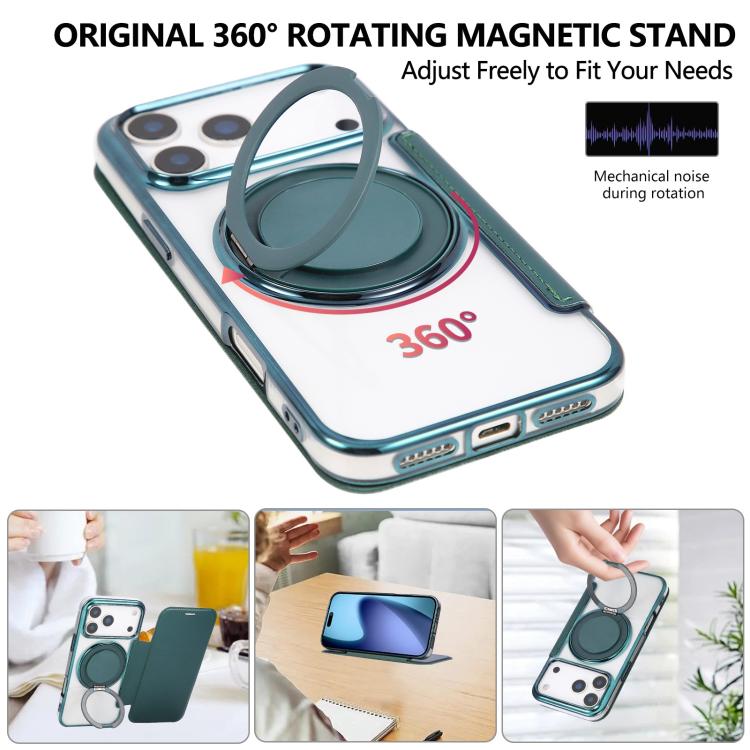 For iPhone 17 Pro Max Ultra-thin Rotation Holder Magnetic Plating Vegan Leather Phone Case