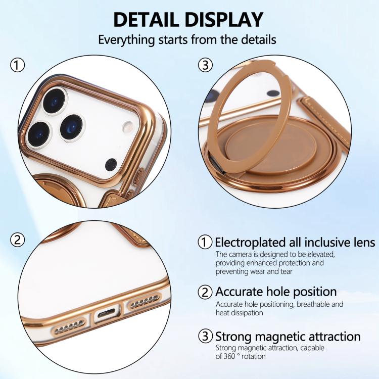 For iPhone 17 Pro Max Ultra-thin Rotation Holder Magnetic Plating Vegan Leather Phone Case