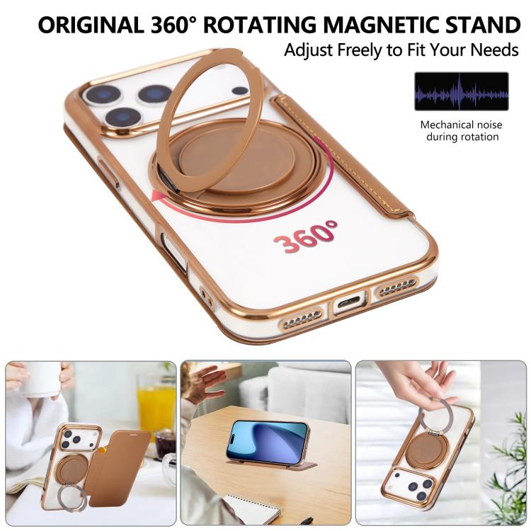 For iPhone 17 Pro Max Ultra-thin Rotation Holder Magnetic Plating Vegan Leather Phone Case