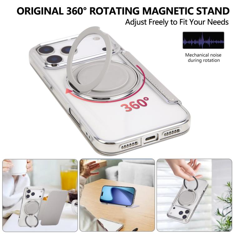 For iPhone 17 Pro Max Ultra-thin Rotation Holder Magnetic Plating Vegan Leather Phone Case
