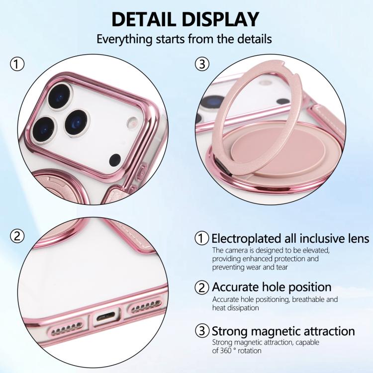 For iPhone 17 Pro Ultra-thin Rotation Holder Magnetic Plating Vegan Leather Phone Case