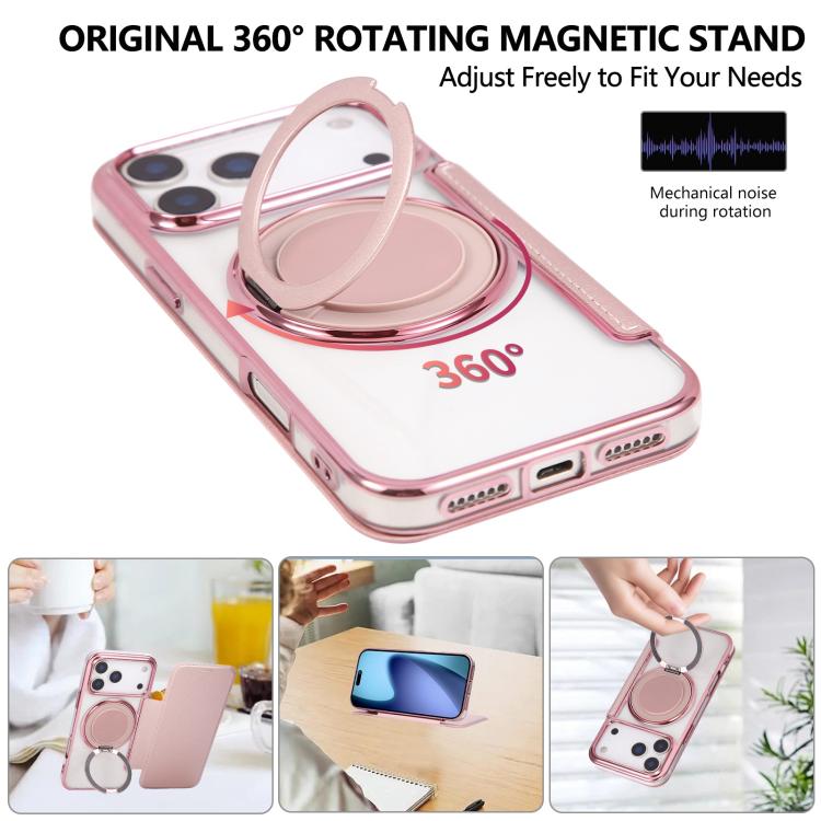 For iPhone 17 Pro Ultra-thin Rotation Holder Magnetic Plating Vegan Leather Phone Case