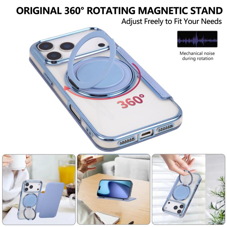 For iPhone 17 Pro Ultra-thin Rotation Holder Magnetic Plating Vegan Leather Phone Case