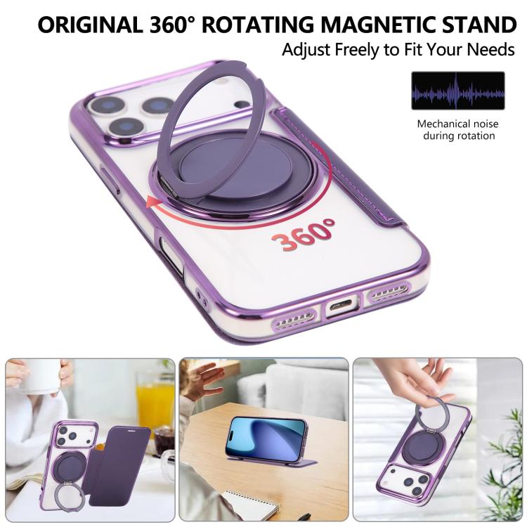 For iPhone 17 Pro Ultra-thin Rotation Holder Magnetic Plating Vegan Leather Phone Case