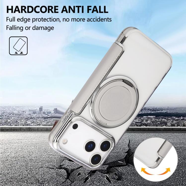 For iPhone 17 Pro Ultra-thin Rotation Holder Magnetic Plating Vegan Leather Phone Case