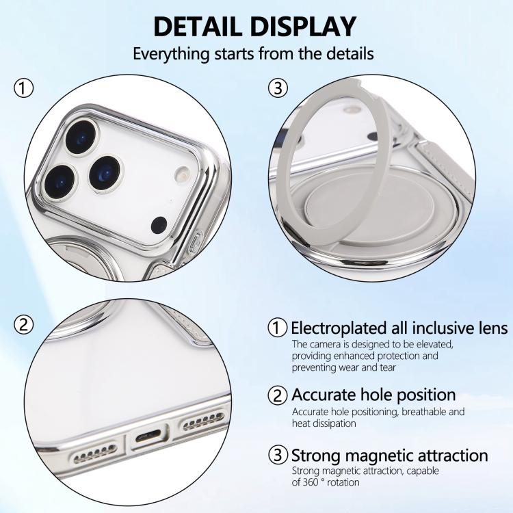 For iPhone 17 Pro Ultra-thin Rotation Holder Magnetic Plating Vegan Leather Phone Case