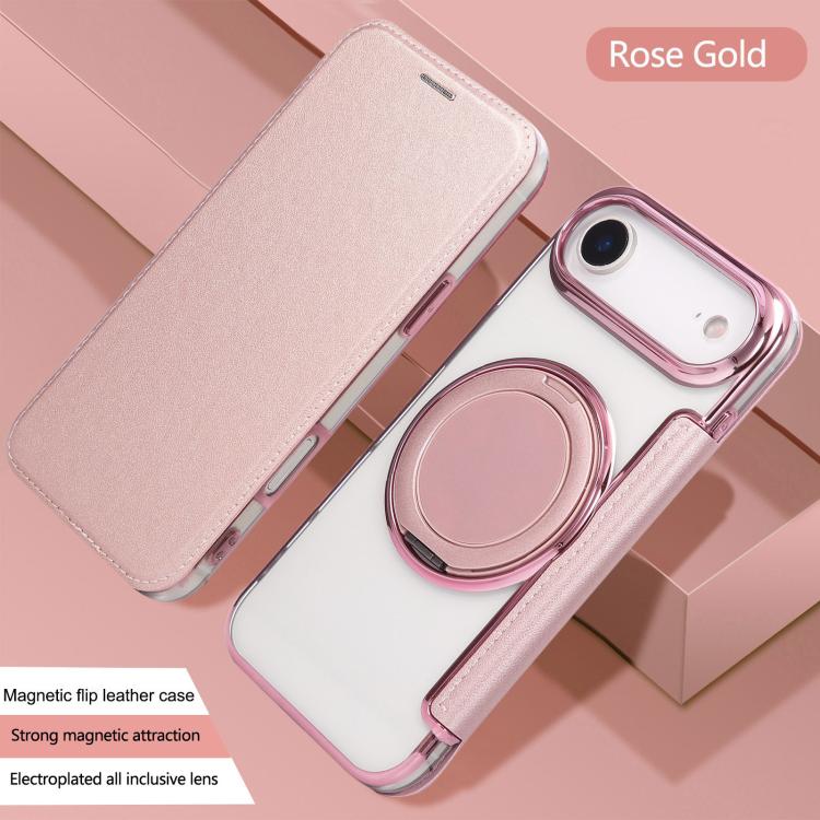 For iPhone Air Ultra-thin Rotation Holder Magnetic Plating Vegan Leather Phone Case