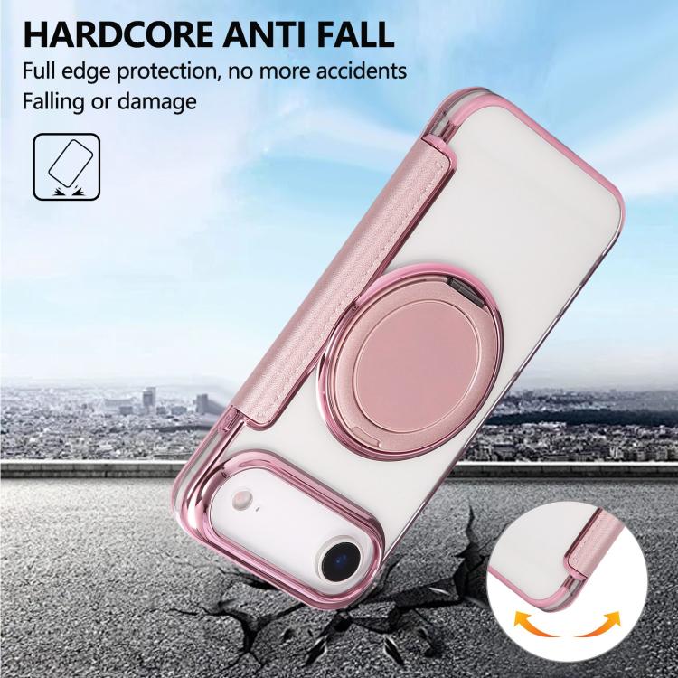 For iPhone Air Ultra-thin Rotation Holder Magnetic Plating Vegan Leather Phone Case