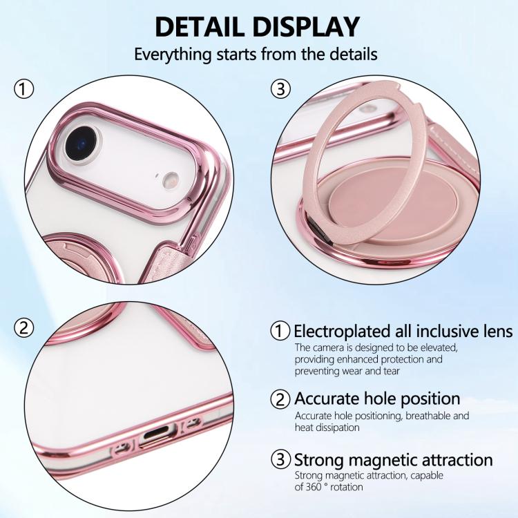 For iPhone Air Ultra-thin Rotation Holder Magnetic Plating Vegan Leather Phone Case