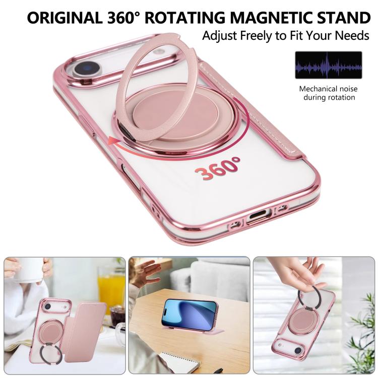 For iPhone Air Ultra-thin Rotation Holder Magnetic Plating Vegan Leather Phone Case