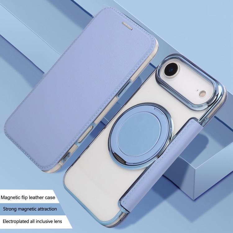 For iPhone Air Ultra-thin Rotation Holder Magnetic Plating Vegan Leather Phone Case