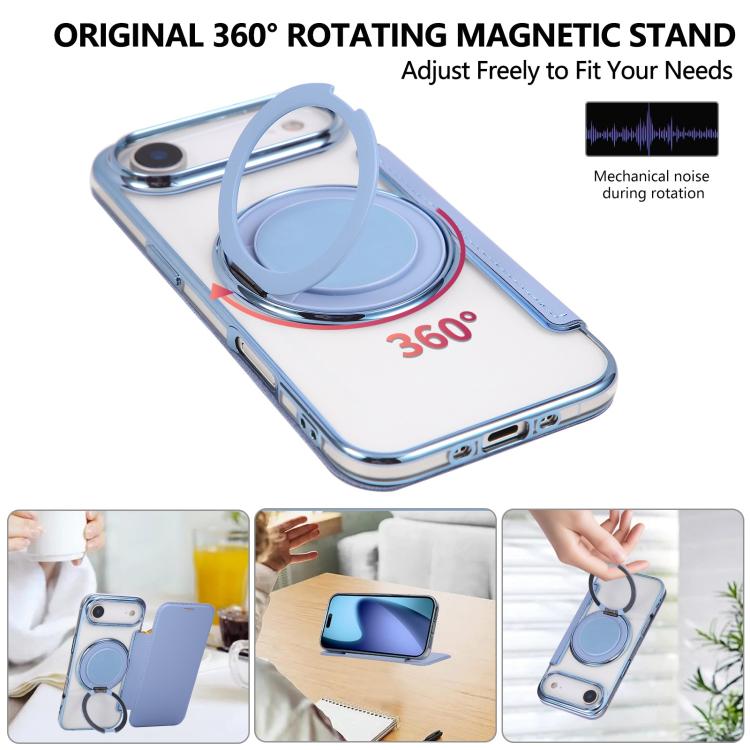 For iPhone Air Ultra-thin Rotation Holder Magnetic Plating Vegan Leather Phone Case
